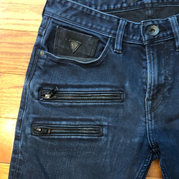 Guess Slim Tapered Jeans Women's 29 Blue with Black Zipper Details - Picture 8 of 12